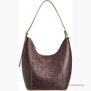 Leather Hobo Bag Top Handle Shoulder Purse Satchel Rose Pattern